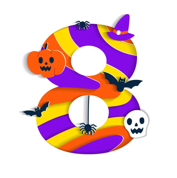 Šťastný Halloween Číslicové Číslo Osm Party Písmo Znak Karikatura Strašidelný — Stockový vektor