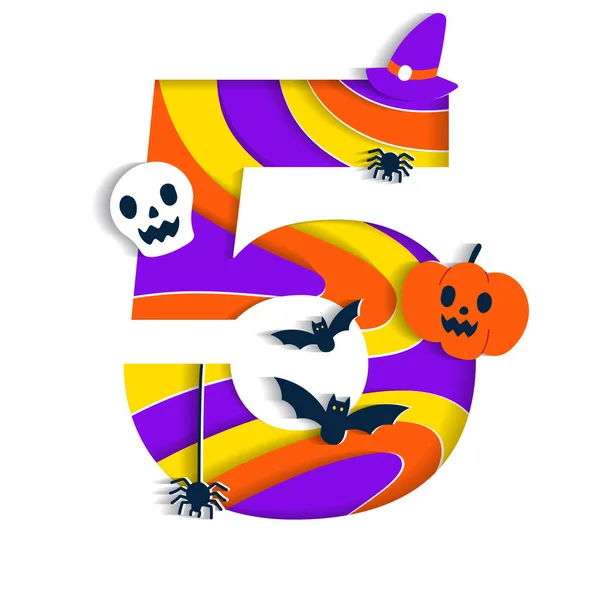 Ευτυχισμένο Halloween Πέντε Αριθμητικά Κόμμα Γραμματοσειρά Χαρακτήρας Γελοιογραφία Τρομακτικό Τρόμου — Διανυσματικό Αρχείο