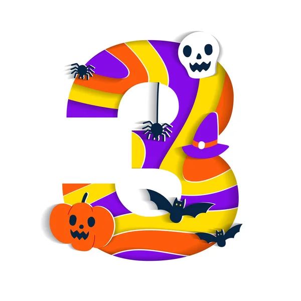 Happy Halloween Three Numeral Numeric Party Písmo Znak Karikatura Strašidelný — Stockový vektor
