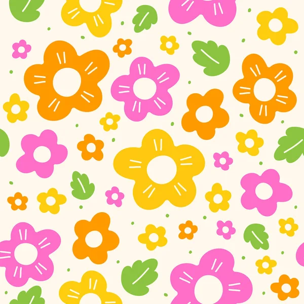 Cute Beautiful Ditsy Flowers Repeating Colorful Pastel Pink Orange Floral — Stockvector