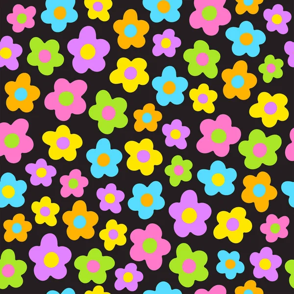 Schattig Mooie Kleurrijke Bloemen Herhalen Kleurrijke Neon Bloemen Hand Getekend Rechtenvrije Stockillustraties