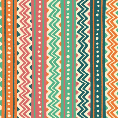 Etnik Kabile Geometriği Hint Halk Çingenesi Meksikalı Boho Afrika Süslemesi Kusursuz desensiz Zigzag Çizgisi Dikey Çizgiler Renk Yazdırma Teknikleri Arkaplan Vektörü Resimleri