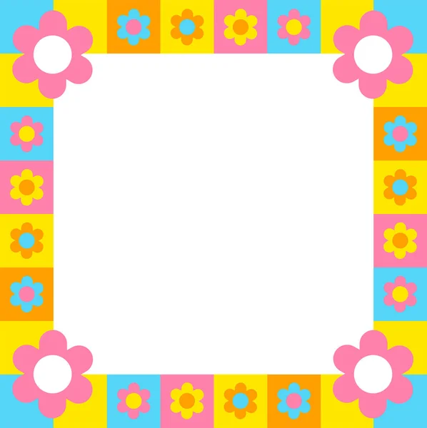 Pastel Blue Pink Yellow Orange Color Daisy Flower Check Checkered — стоковий вектор