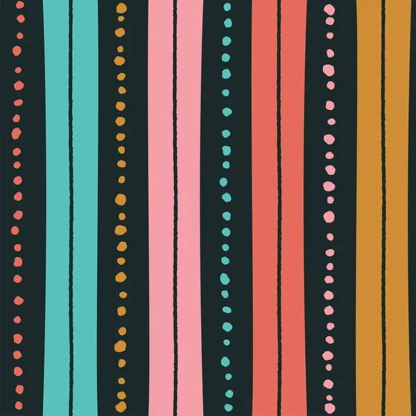エスニック トライバル幾何学的民俗インド 北欧ジプシーメキシコ ボホールアフリカの装飾テクスチャシームレスなパターンジグザグドットライン垂直ストライプダークカラープリントテキスタイル背景ベクトルイラスト — ストックベクタ