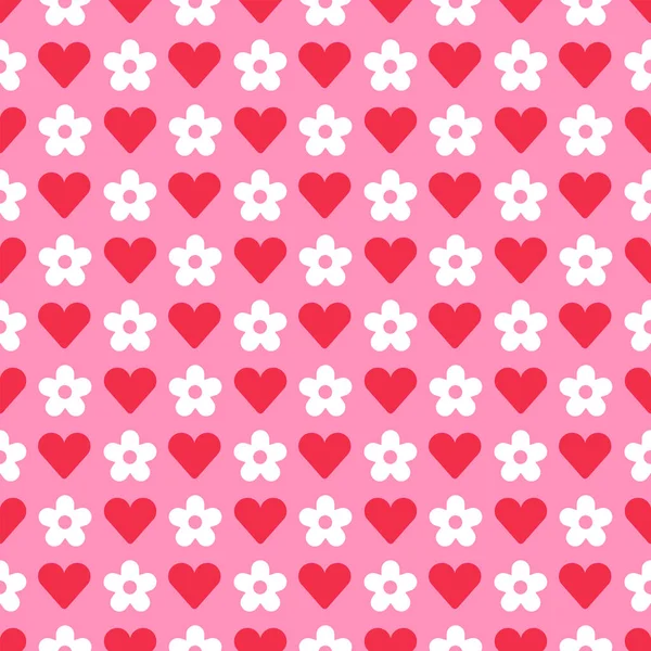 Roztomilé Srdce Láska Valentýna Červená Růžová Bílá Sedmikráska Květinový Vzor — Stockový vektor