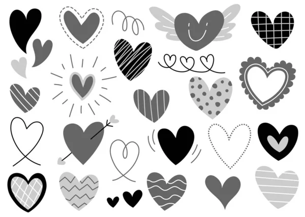 Cute Heart Element Decoration Valentines Day Love Romantic Black Gray — 스톡 벡터