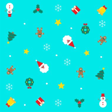 Tatlı Noel Baba Holly Hediye Kutusu Kar Tanesi Zencefilli Kardan Adam Kardan Adam Konfeti Element Ditsy Memphis Soyut Renkli Mavi Şablon Arkaplanı Noel Partisi