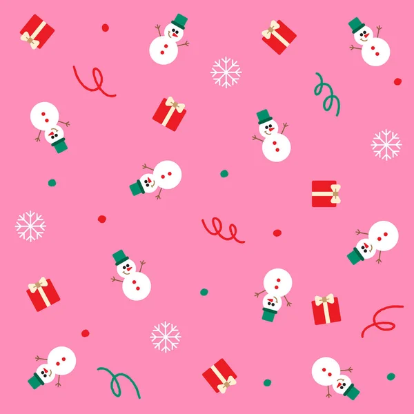 Roztomilé Veselé Vánoce Sněhulák Klobouk Vločka Dárkové Box Dárek Confetti — Stockový vektor