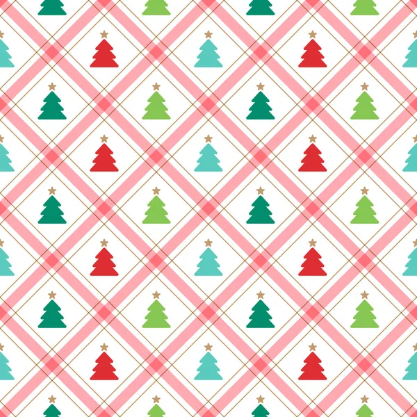 Lindo Árbol Navidad Feliz Rojo Verde Azul Árbol Navidad Línea — Vector de stock