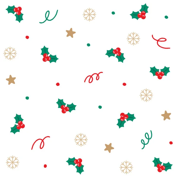 Niedliche Frohe Weihnachten Stechpalme Stern Schneeflocke Konfetti Element Ditsy Sprinkle — Stockvektor