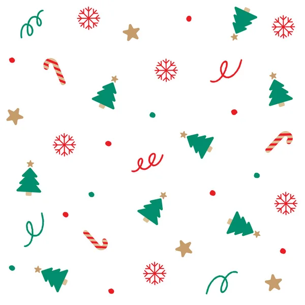 Roztomilé Veselé Vánoce Hvězda Vločka Vánoční Strom Candy Cane Confetti — Stockový vektor