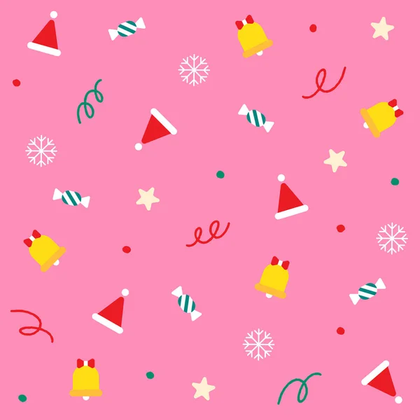 Roztomilé Veselé Vánoce Hvězda Vločka Vánoční Klobouk Candy Bell Confetti — Stockový vektor