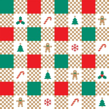Şirin Noel Ağacı Kırmızı Kahverengi Holly Şeker Çubuklu Zencefilli Çelenk Kar Tanesi Çizgili Mini Çizgili Kareli Ekose Tartan Buffalo Scott Gingham Kusursuz Arkaplan 