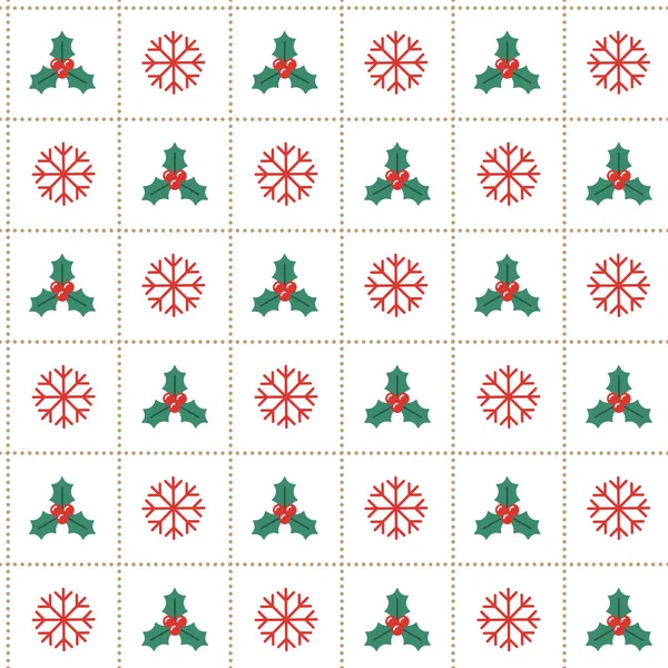 Lindo Feliz Navidad Holly Muérdago Nieve Copo Nieve Rojo Verde — Archivo Imágenes Vectoriales