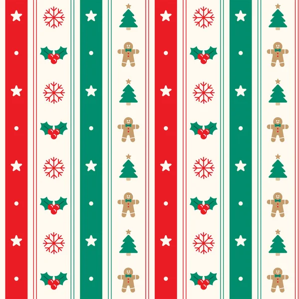 Cute Feliz Árvore Natal Vermelho Verde Holly Candy Cane Gingerbread — Vetor de Stock