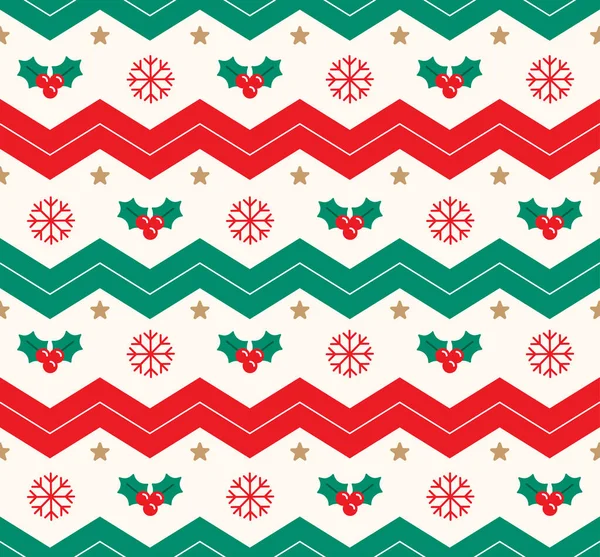 Mignon Joyeux Arbre Noël Rouge Vert Houx Flocon Neige Horizontale — Image vectorielle