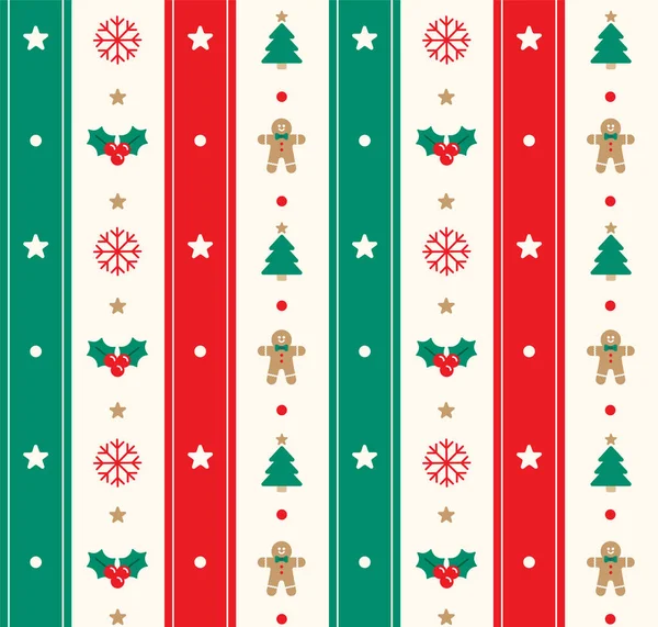 Roztomilé Veselé Vánoce Strom Červená Zelená Holly Cukrová Třtina Perník — Stockový vektor