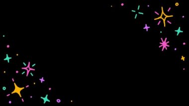 4K HD Doodle Sevimli Parlayan Yıldız Parlak Nokta Konfeti Çerçeve Kenar Çizim Çizimi Çizim Çizimi Dans Çizgisi Duruşu Asgari Döngü Animasyon Hareketi Grafik Renkli Siyah Ekran Arkaplanı