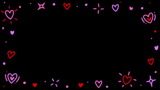 Doodle Cute Love Heart Valentine Confetti Retângulo Quadro Fronteira Desenho — Vídeo de Stock