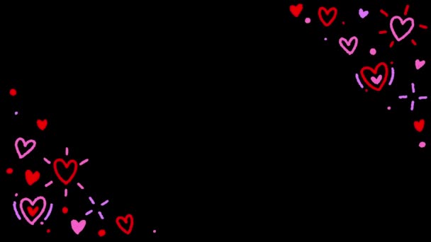 Doodle Cute Love Heart Валентина Конфетти Прямоугольная Рамка Прямоугольная Рамка — стоковое видео