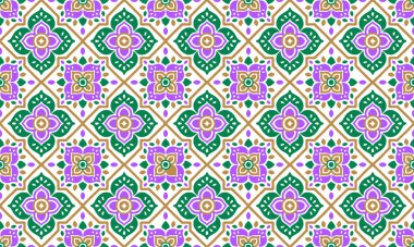 Ethnic Abstract Background cute Green Purple Gold Flower geometric tribal folk Motif Arabic oriental native pattern traditional design carpet wallpaper clothing fabric wrapping print batik folk vector