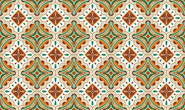 Etnisk Sammanfattning Bakgrund Söt Grön Orange Brun Geometrisk Stam Ikat — Stock vektor