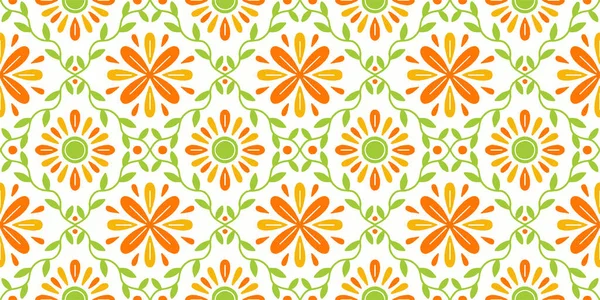 Ethnique Résumé Arrière Plan Mignon Orange Vert Marguerite Victorienne Fleur — Image vectorielle