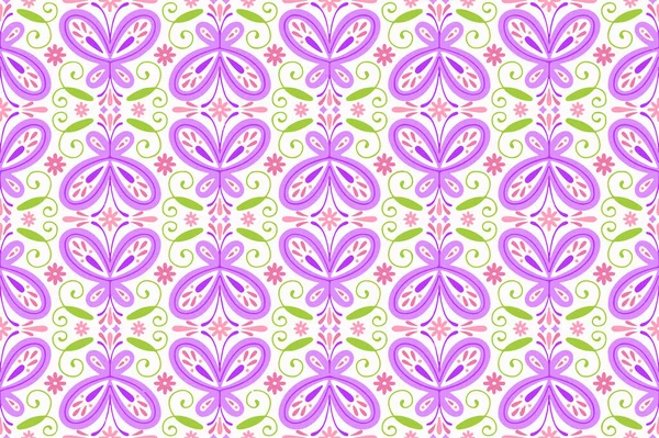 Ethnique Résumé Arrière Plan Mignon Violet Vert Papillons Victorien Fleur — Image vectorielle