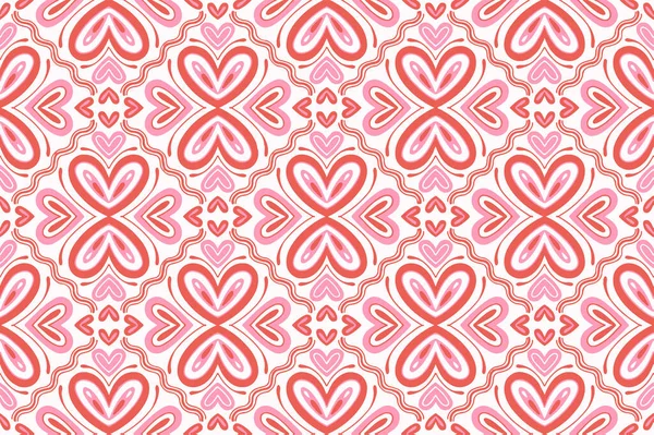 Ethnic 70S Retro Abstract Background Cute Valentines Day Love Heart — Stock Vector