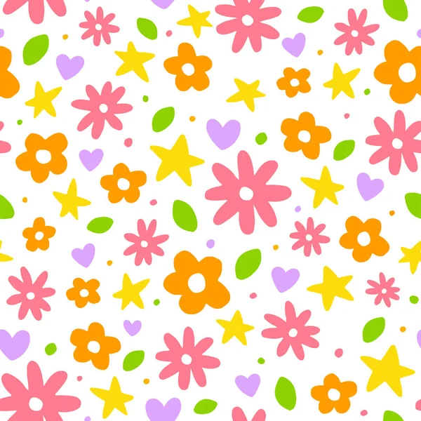 Söt Confetti Daisy Flower Heart Star Leaf Sprinkle Sparkle Flower — Stock vektor