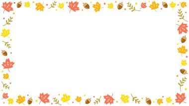 Sevimli Doodle Güz Sonbaharı Ditsy Meşe Ağacı Kuru Yaprak Yaprağı Kırmızı Akçaağaç Yaprağı Konfeti Soyut El Çizim Çizimi Turuncu Kırmızı Dikdörtgen Çizim Kartı Şablon Şablonu Taklit Alanı