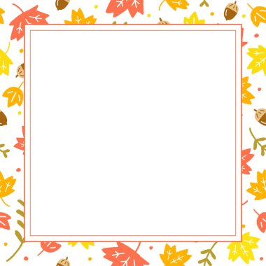 Sevimli Doodle Güz Sonbaharı Ditsy Meşe Ağacı Kuru Yaprak Yaprağı Kırmızı Akçaağaç Konfeti Serpiştirme Noktası Soyut El Çizim Çizim Çizimi Turuncu Kırmızı Kare Kenar Şablonu Şablon Şablon Şablonu Kopyalama Boşluğu