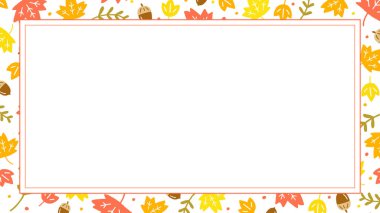 Sevimli Doodle Güz Sonbaharı Ditsy Meşe Ağacı Kuru Yaprak Yaprağı Kırmızı Akçaağaç Yaprağı Konfeti Soyut El Çizim Çizimi Turuncu Kırmızı Dikdörtgen Çizim Kartı Şablon Şablonu Taklit Alanı