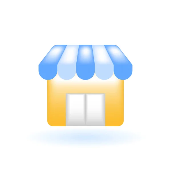 3D商店零售店弹出式商店图标 营销网上购物的概念 光滑的玻璃幕布色 有趣的写实漫画简约风格 3D渲染向量Icon Ui隔离示例 — 图库矢量图片