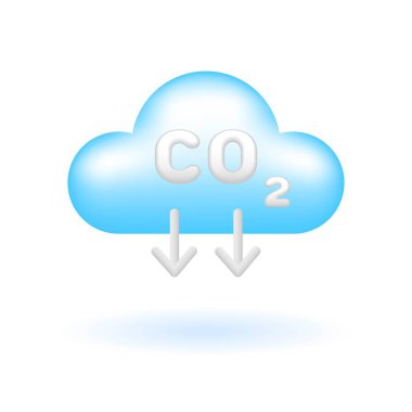 3D karbondioksit emisyon azaltma simgesi. Çevre Sürdürülebilirliği Konsepti. Parlak Cam Plastik Renk. Minimum Sevimli Gerçekçi Çizgi Film Tarzı. 3B Render Vektör Simgesi UX Kullanıcı Arayüzü İzole Resimleri.