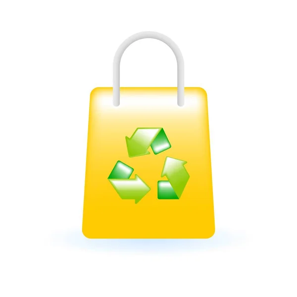Återvinningssäck Återanvändbar Eco Bag Ikon Miljöhållbarhet Miljökoncept Glänsande Glas Plast — Stock vektor