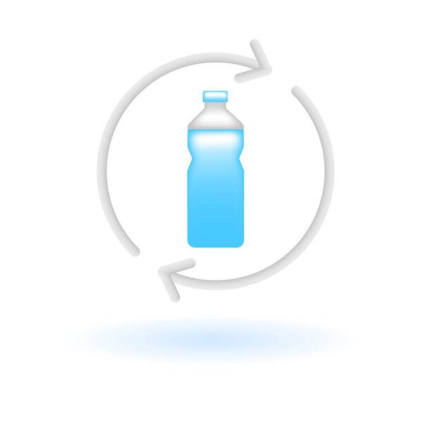 3D Recycle Plastic Pet Bottle Icon. Eco Sustainability Environmental Concept. Glossy Glass Plastic Color. Cute Realistic Cartoon Minimal Style. 3D Render Vector Icon UX UI Isolated Illustration.