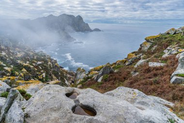 Galiçya, İspanya 'daki Cies Adaları manzarası. Galiçya 'nın Atlantik Adaları Ulusal Parkı. Yüksek kalite fotoğraf