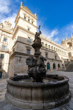 Galiçya 'nın Santiago de Compostela şehrinin Plaza de Platerias ve katedrali. Yüksek kalite fotoğraf