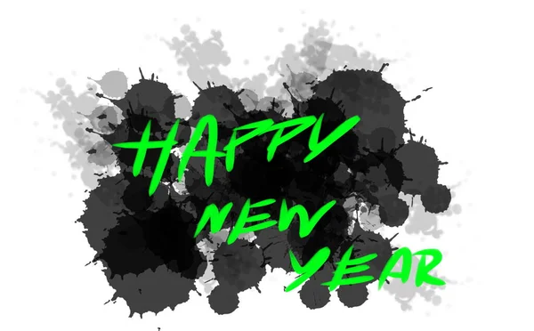 Backdrop Watercolor Splash Black White Background Happy New Year Backdrop — Stock Photo, Image