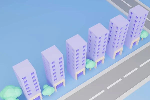 Hoogbouw Model Blauwe Achtergrond Stad Hoge Gebouwen Hoogbouw Type Wonen — Stockfoto