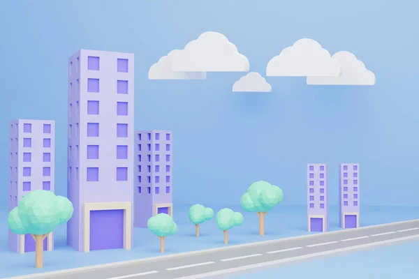 蓝色背景的高层建筑模型 城市高层建筑 高层住房类型 城市生活 住房销售 3D渲染 — 图库照片