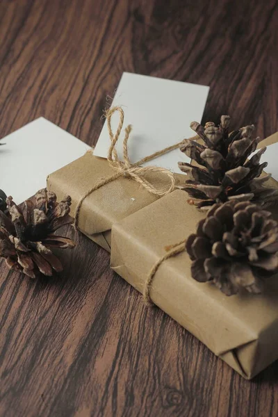 Gift Boxes Wrapped Recycled Paper Gift Cards New Year Gift — 스톡 사진