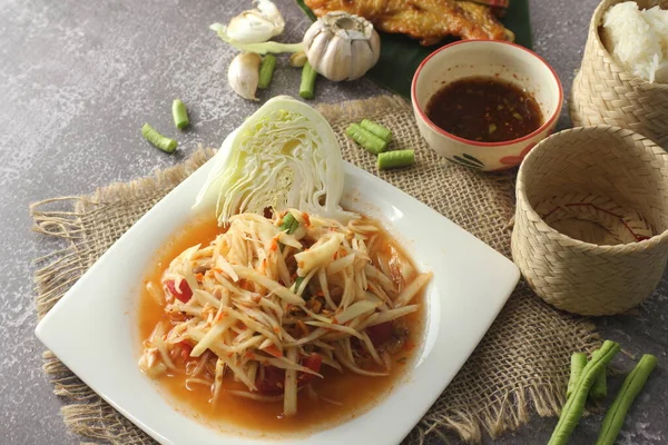 Popular Thai Food Popular Street Food Papaya Salad What Called — Stock Fotó