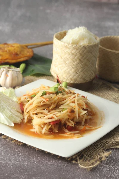 Papaya Salad Thai Food Spicy Sour Dish Northeast Thailand —  Fotos de Stock