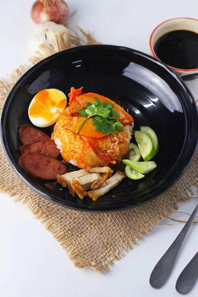 Barbecued Red Pork Sauce Rice Served Restaurant Many Sold Thailand — Stok Foto