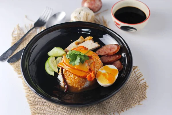 Barbecued Red Pork Sauce Rice Served Restaurant Many Sold Thailand — Zdjęcie stockowe