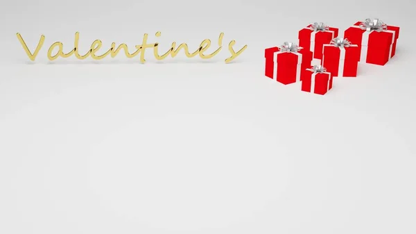 Rendering White Background Red Presents Word Valentine — Foto Stock