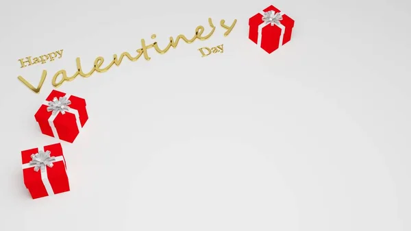Valentine Day Background Gift Boxes Rendering Red Gift Box Golden — Foto Stock