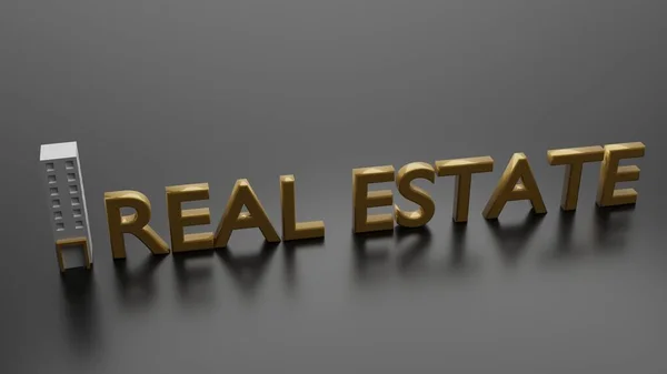 Vykreslení Real Estate Znamení Černém Pozadí Odrazem — Stock fotografie